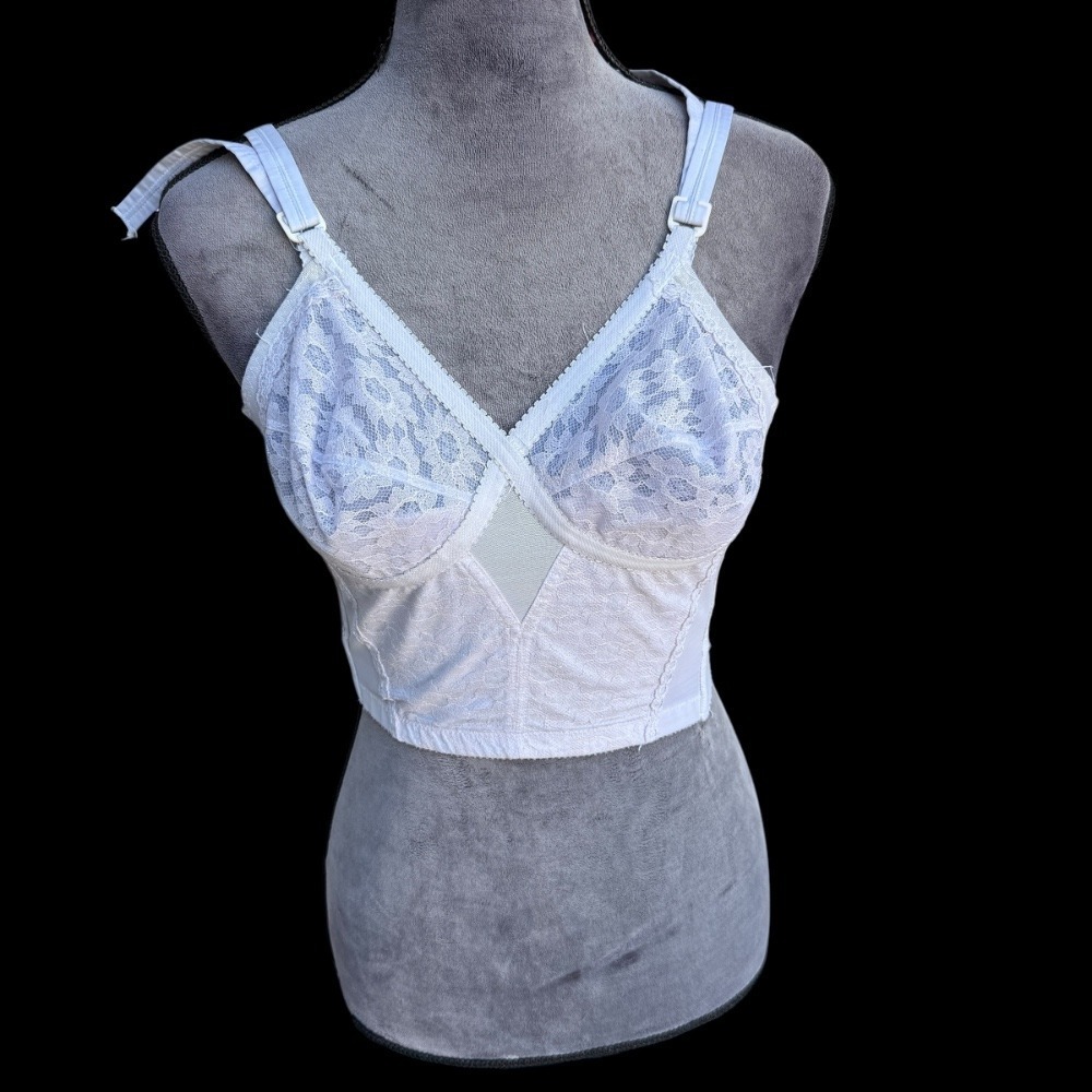 Vintage White Lace Longline Bra Bralette Adjustable Straps